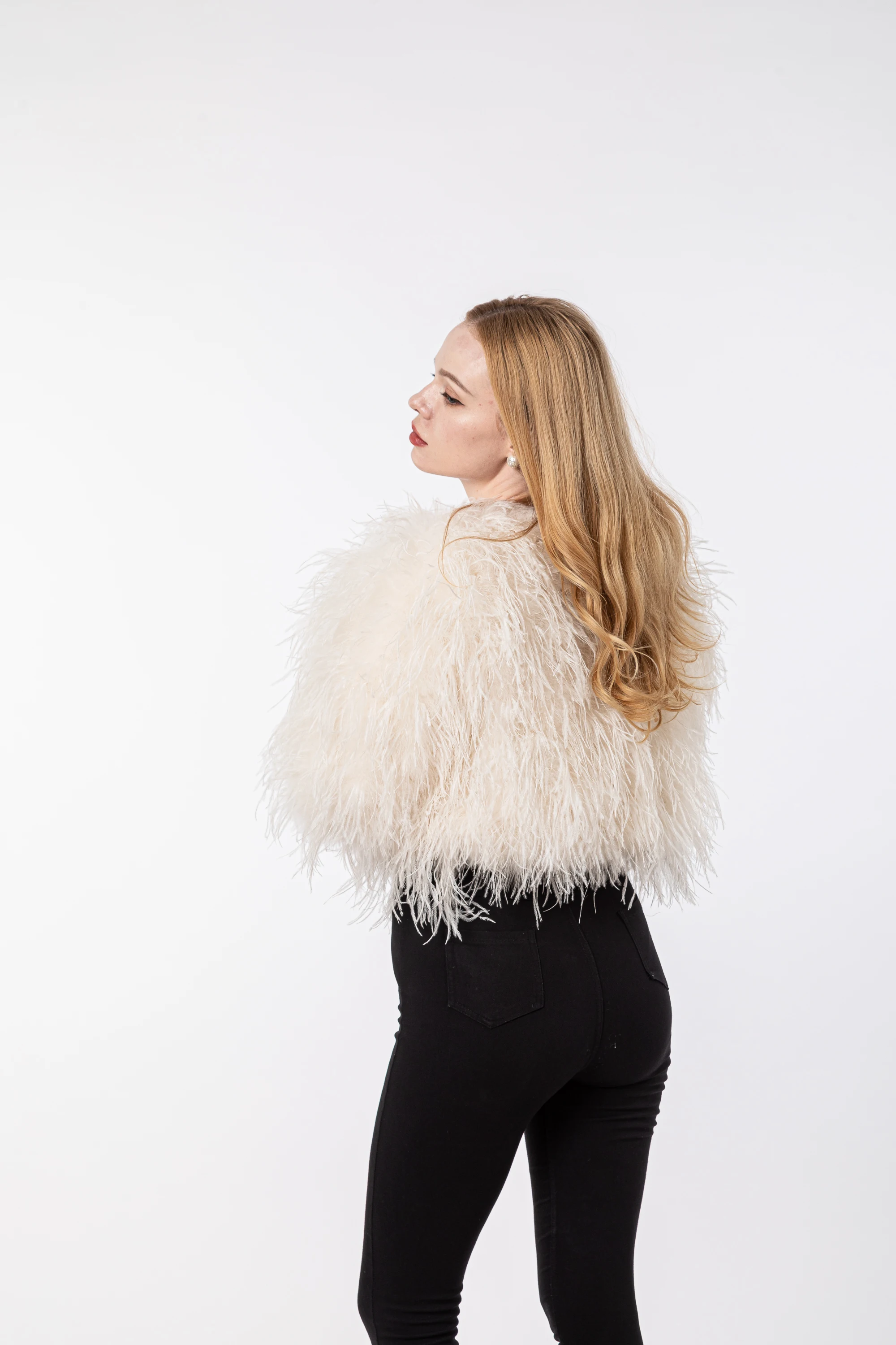 Luxurious Furry Ostrich Feather Jacket, Peach Fuzz Fashion, Wedding Party, Concert, Bride B230408, 2024
