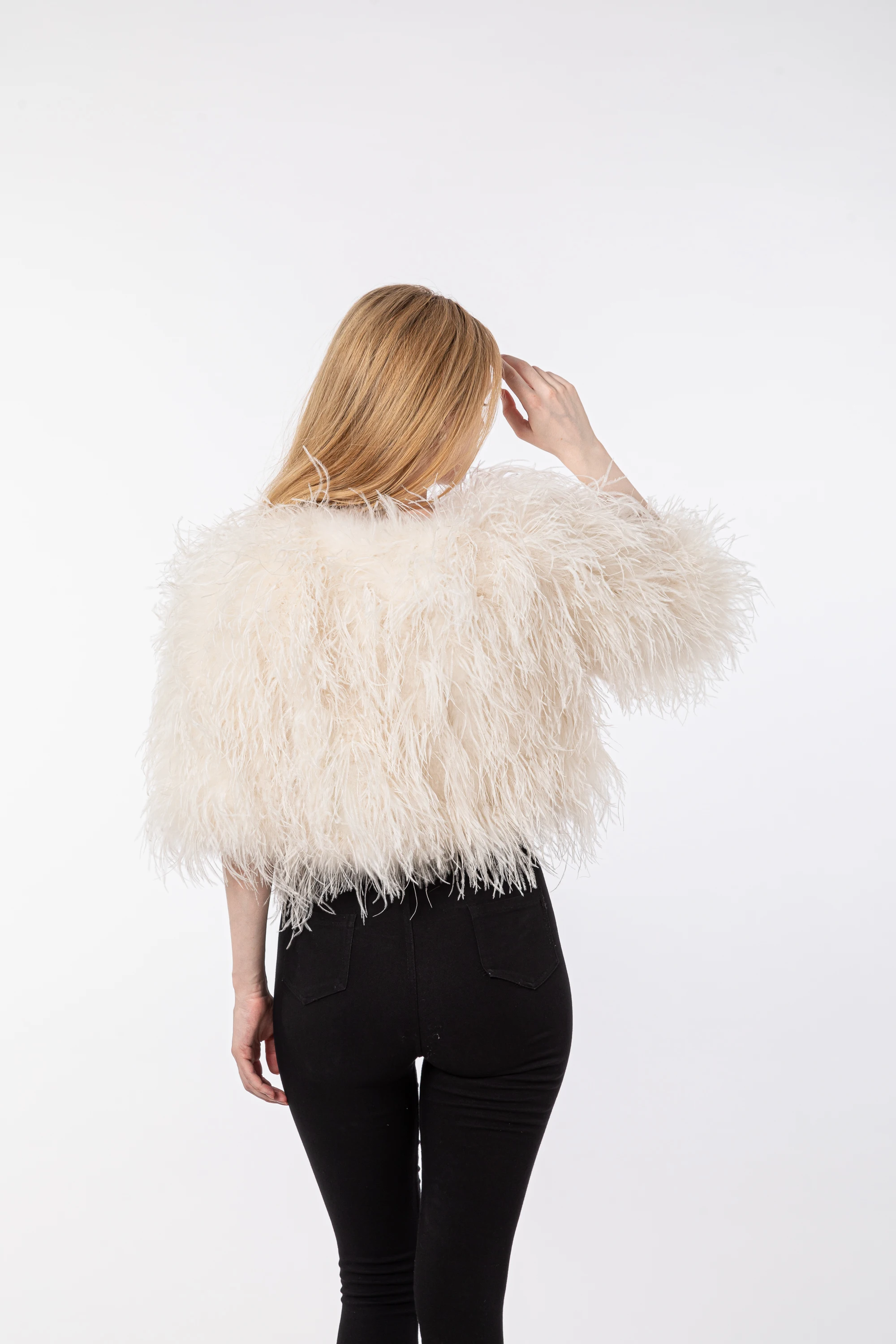Luxurious Furry Ostrich Feather Jacket, Peach Fuzz Fashion, Wedding Party, Concert, Bride B230408, 2024