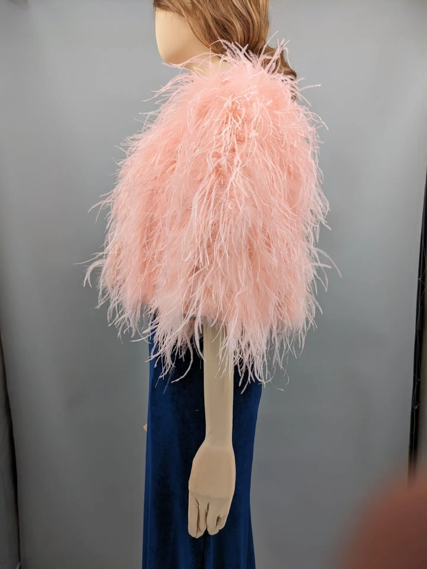 Luxurious Furry Ostrich Feather Jacket, Peach Fuzz Fashion, Wedding Party, Concert, Bride B230408, 2024