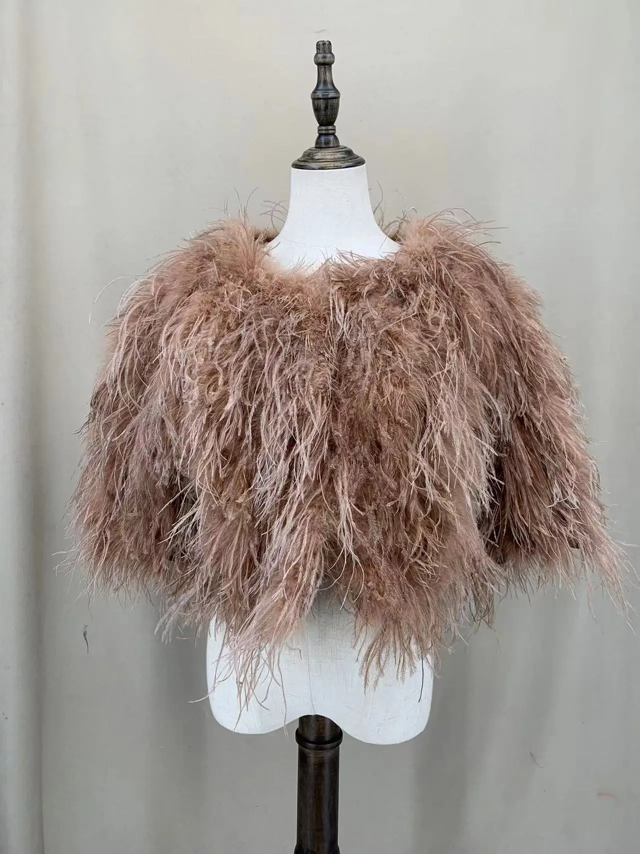 Luxurious Furry Ostrich Feather Jacket, Peach Fuzz Fashion, Wedding Party, Concert, Bride B230408, 2024