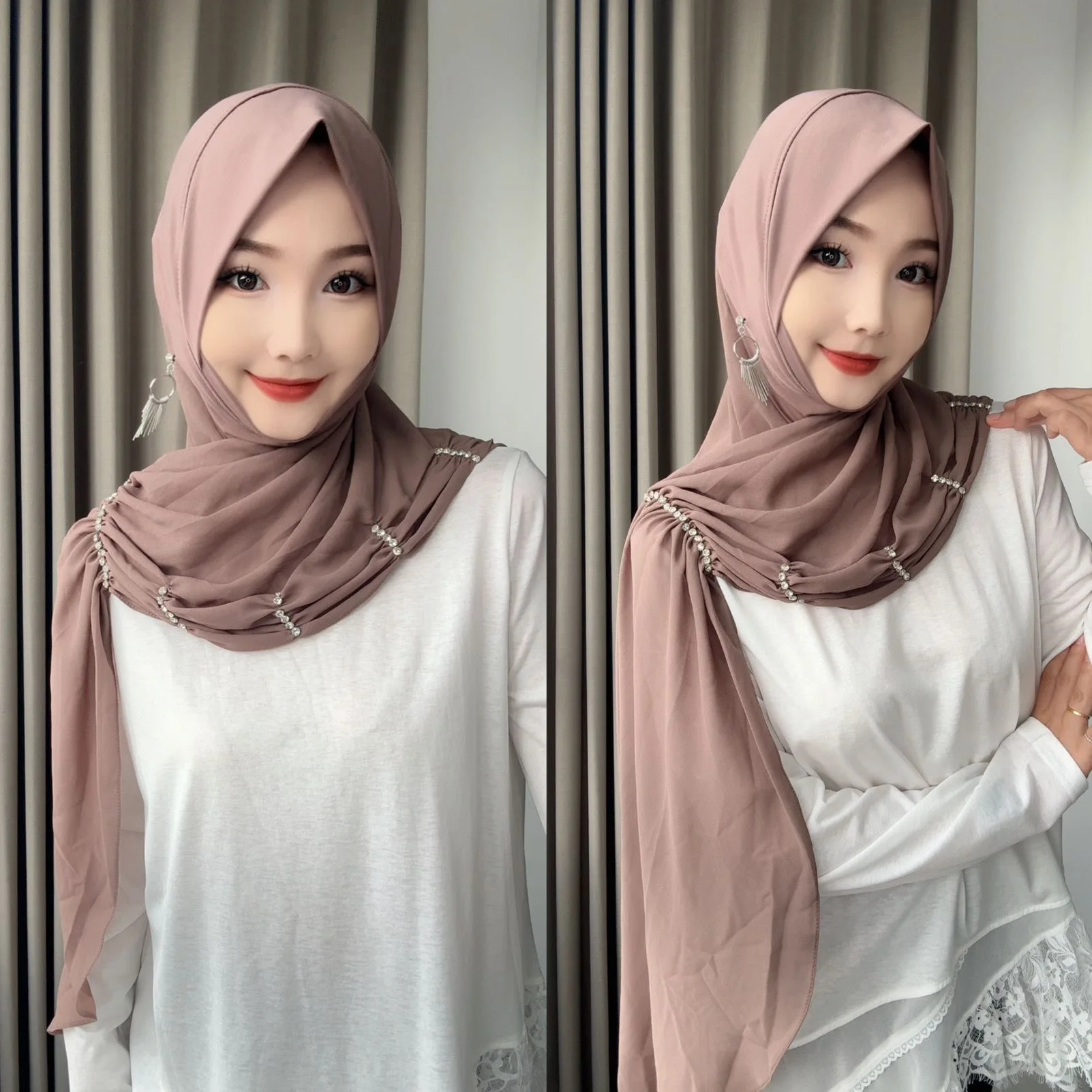 Fashion 2026 Muslim Wrap Women Easy Wear Head Hijabs With Earring