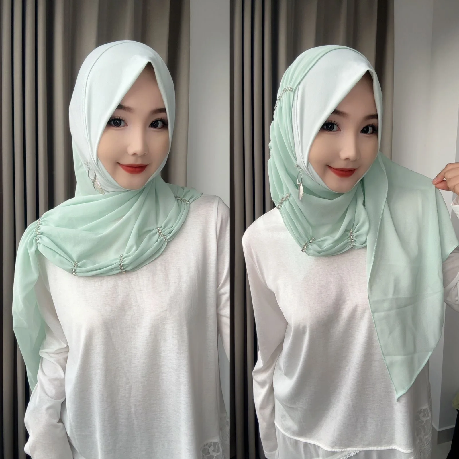 Fashion 2026 Muslim Wrap Women Easy Wear Head Hijabs With Earring
