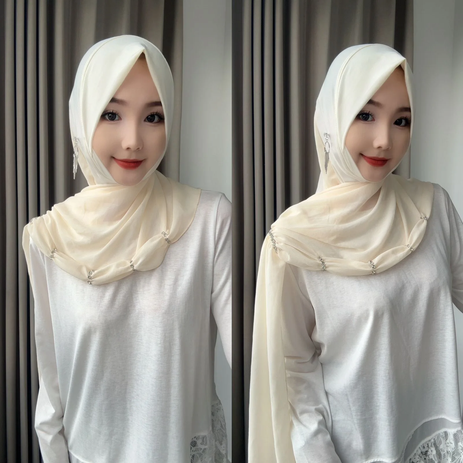 Fashion 2026 Muslim Wrap Women Easy Wear Head Hijabs With Earring