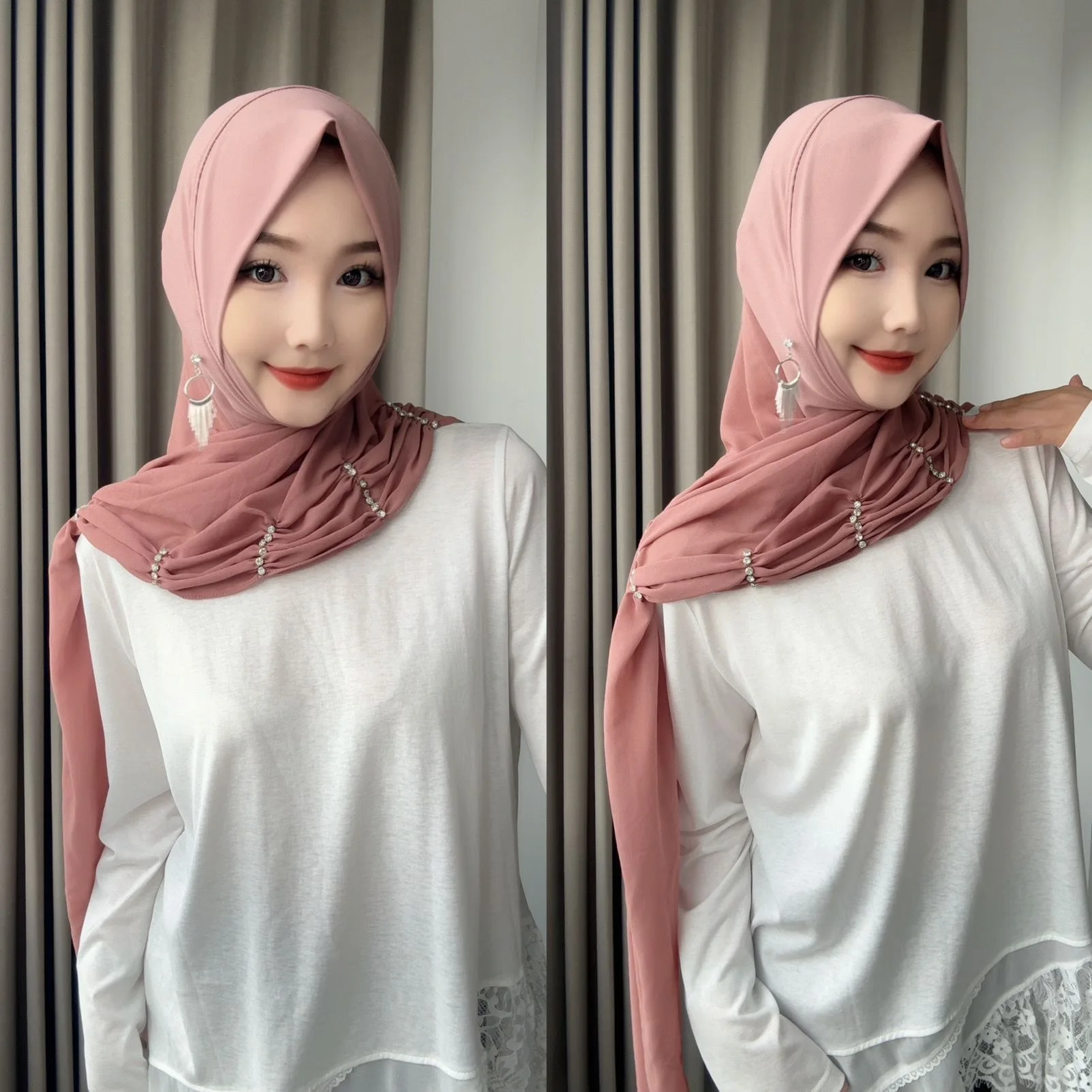 Fashion 2026 Muslim Wrap Women Easy Wear Head Hijabs With Earring
