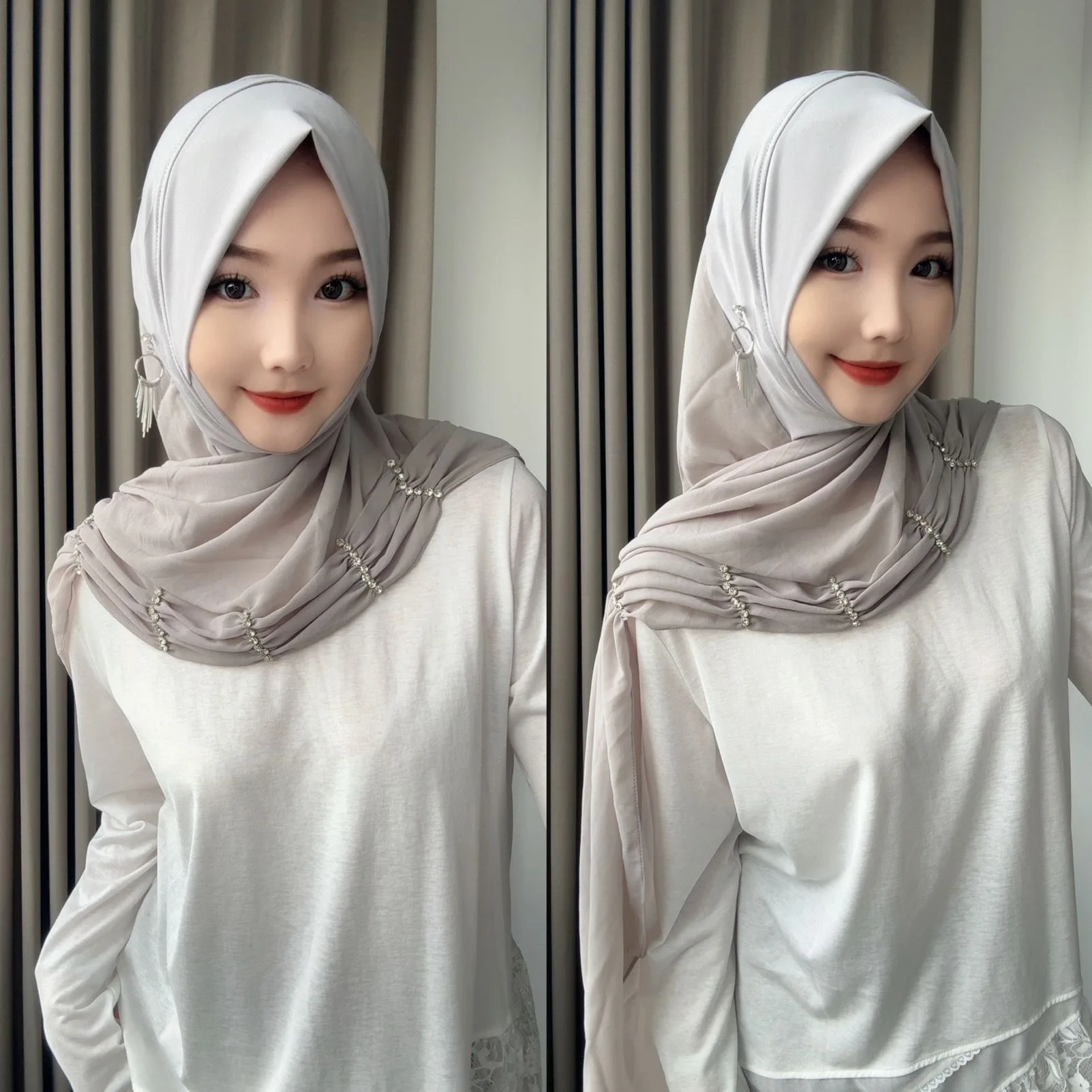 Fashion 2026 Muslim Wrap Women Easy Wear Head Hijabs With Earring