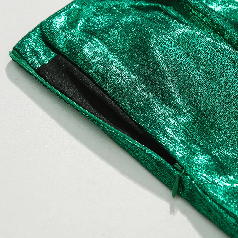 Slim Chic Elegant Women Mini Skirts Green Satin High Street Solid Side Zipper Sexy Bodycon Skirt Faldas Mujer