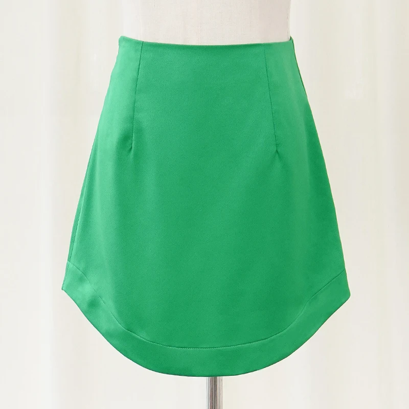 Slim Chic Elegant Women Mini Skirts Green Satin High Street Solid Side Zipper Sexy Bodycon Skirt Faldas Mujer