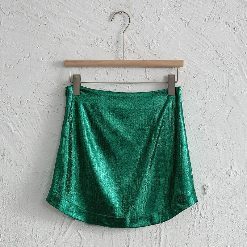 Slim Chic Elegant Women Mini Skirts Green Satin High Street Solid Side Zipper Sexy Bodycon Skirt Faldas Mujer
