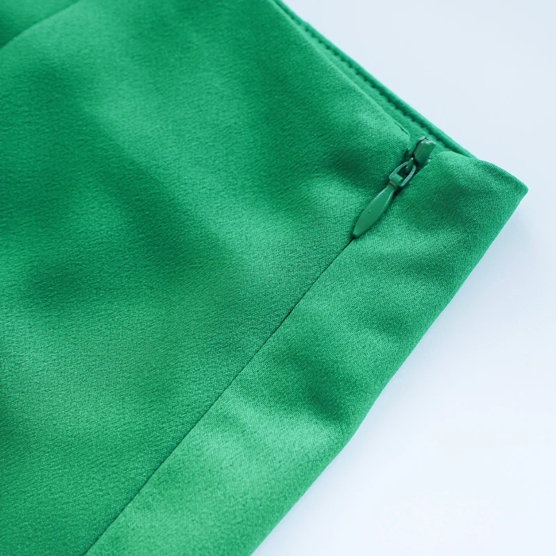 Slim Chic Elegant Women Mini Skirts Green Satin High Street Solid Side Zipper Sexy Bodycon Skirt Faldas Mujer