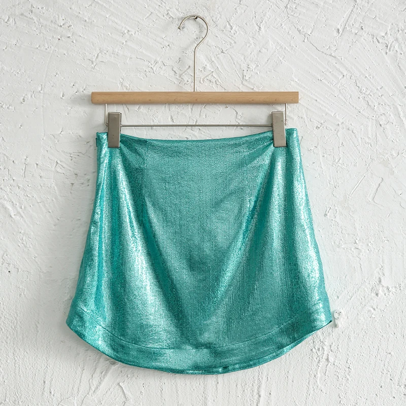 Slim Chic Elegant Women Mini Skirts Green Satin High Street Solid Side Zipper Sexy Bodycon Skirt Faldas Mujer