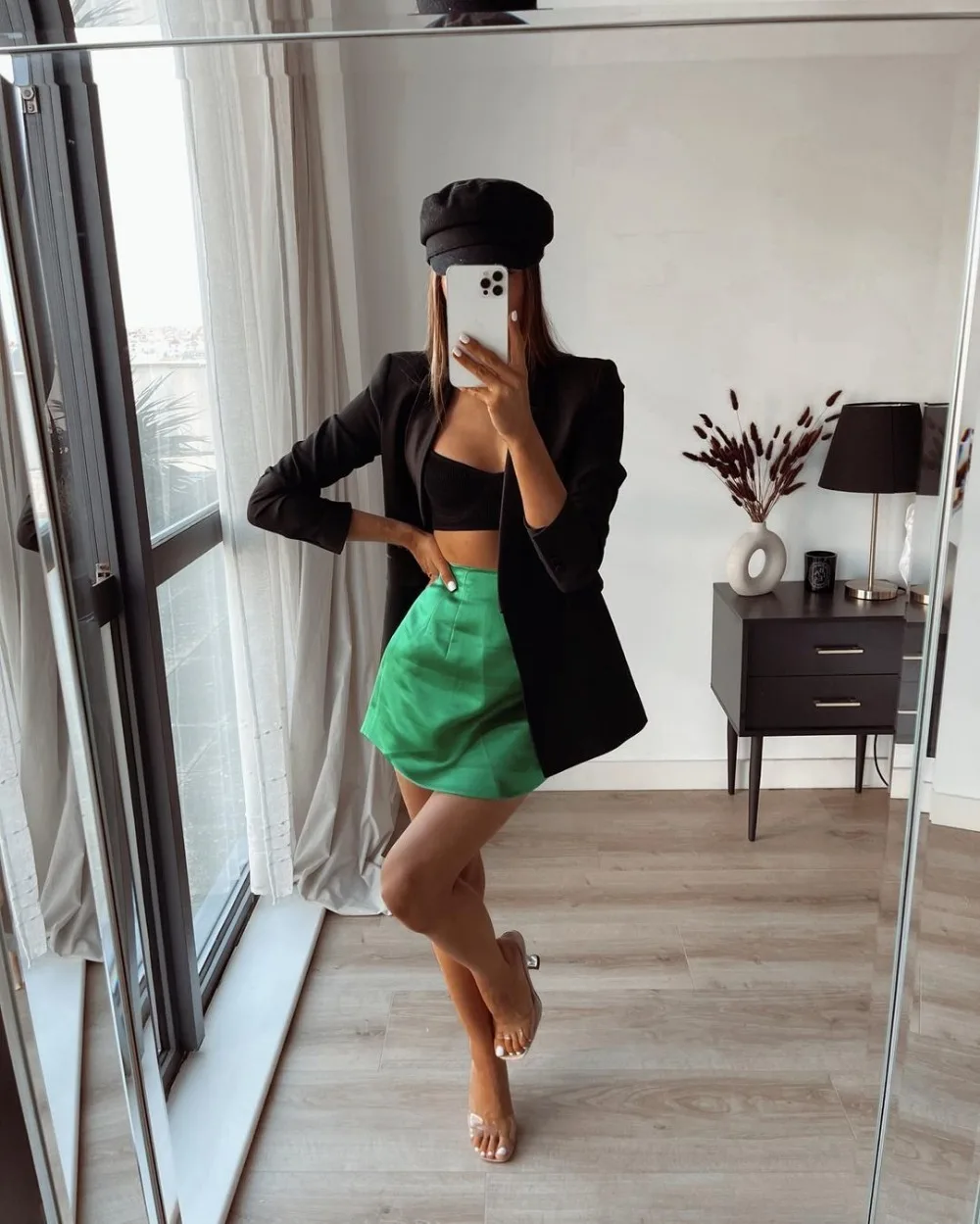 Slim Chic Elegant Women Mini Skirts Green Satin High Street Solid Side Zipper Sexy Bodycon Skirt Faldas Mujer