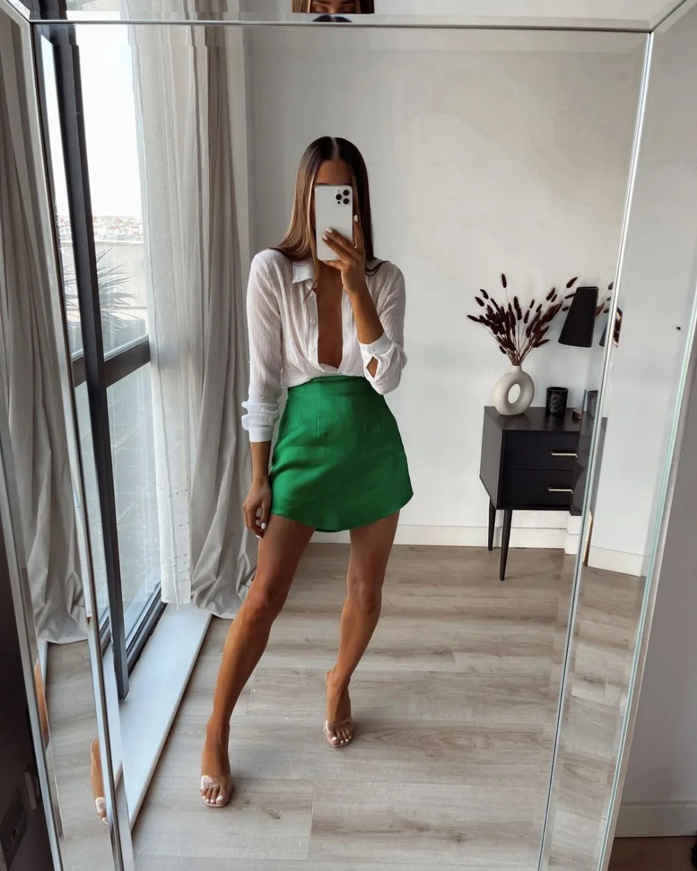 Slim Chic Elegant Women Mini Skirts Green Satin High Street Solid Side Zipper Sexy Bodycon Skirt Faldas Mujer