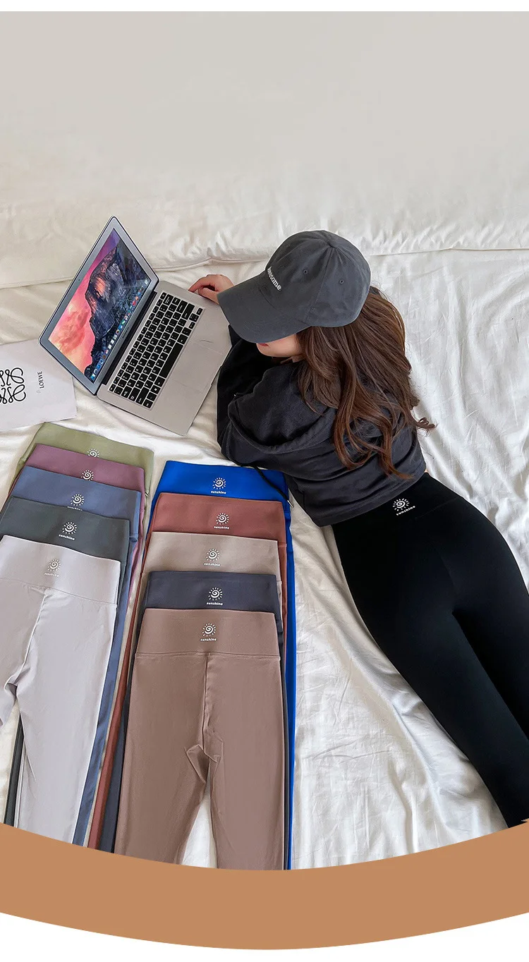 BIVIGAOS Women Fall New Sun Offset Print Sharkskin Leggings High Waist Elastic Sport Fitness Leggings Multicolor Shaper Leggings