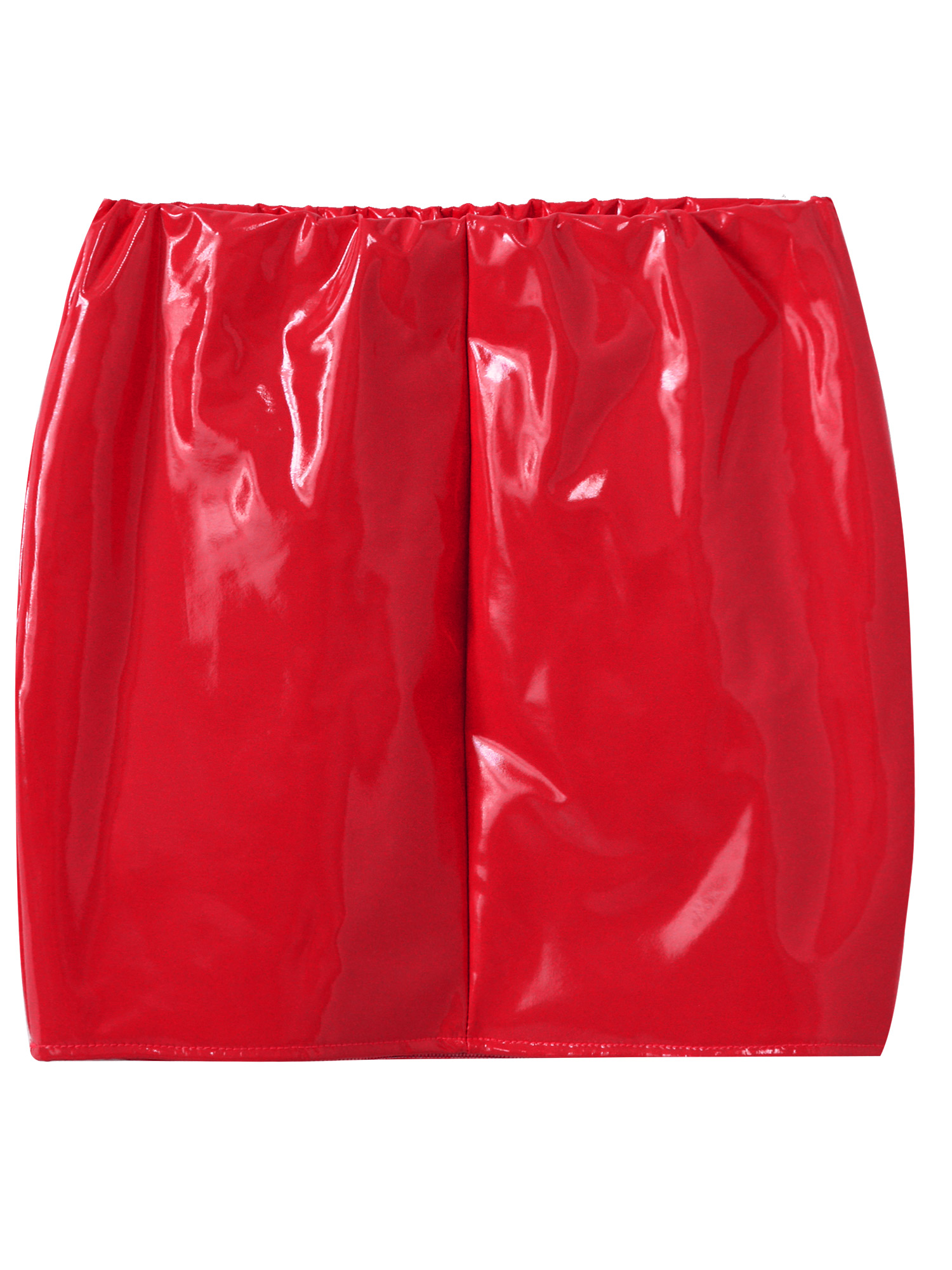 Women Sexy Skirts Glossy Patent Leather Miniskirt Solid Color Elastic Waistband Pencil Skirt Shiny Wet Look Latex Skirt Clubwear