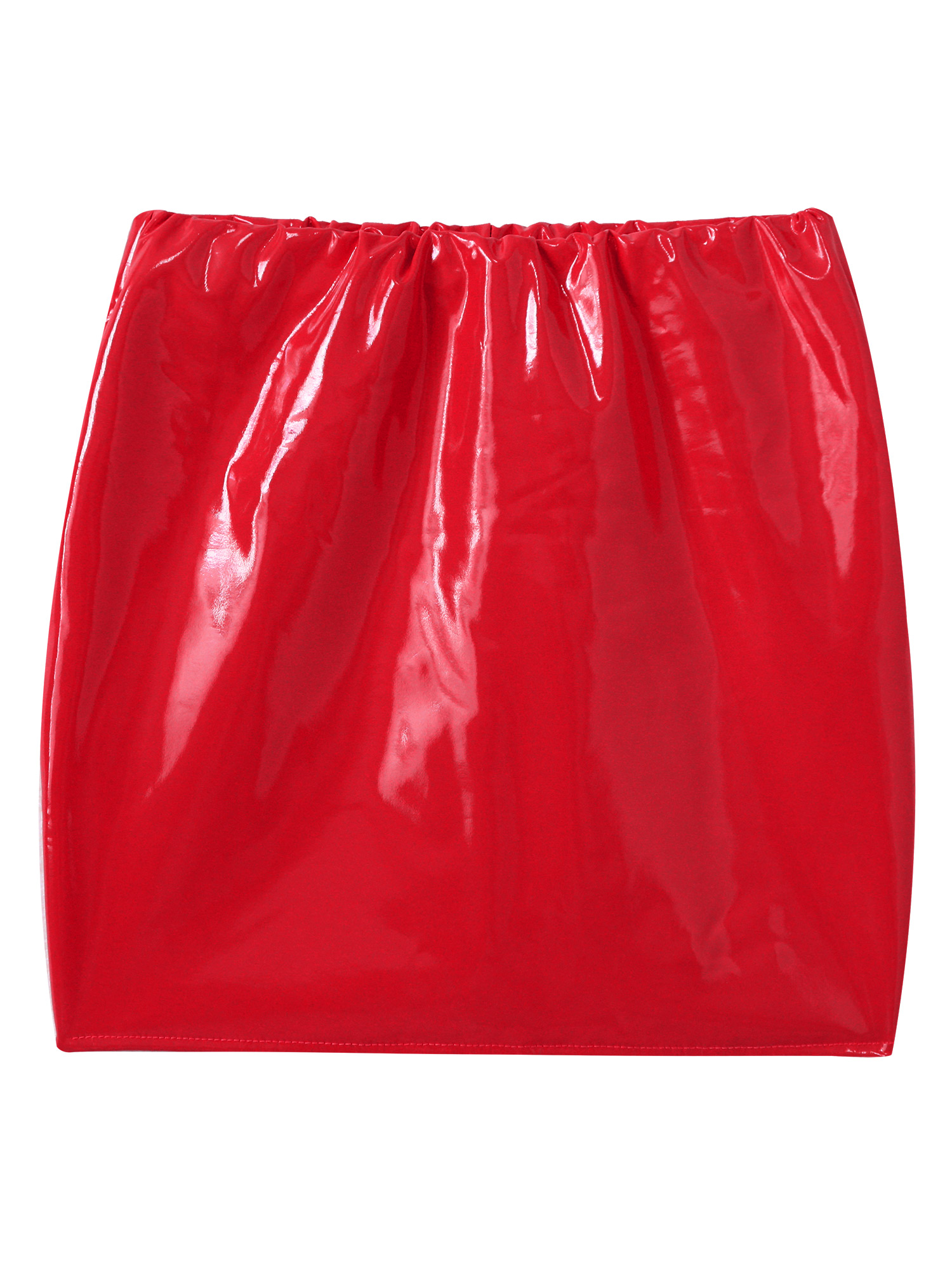 Women Sexy Skirts Glossy Patent Leather Miniskirt Solid Color Elastic Waistband Pencil Skirt Shiny Wet Look Latex Skirt Clubwear