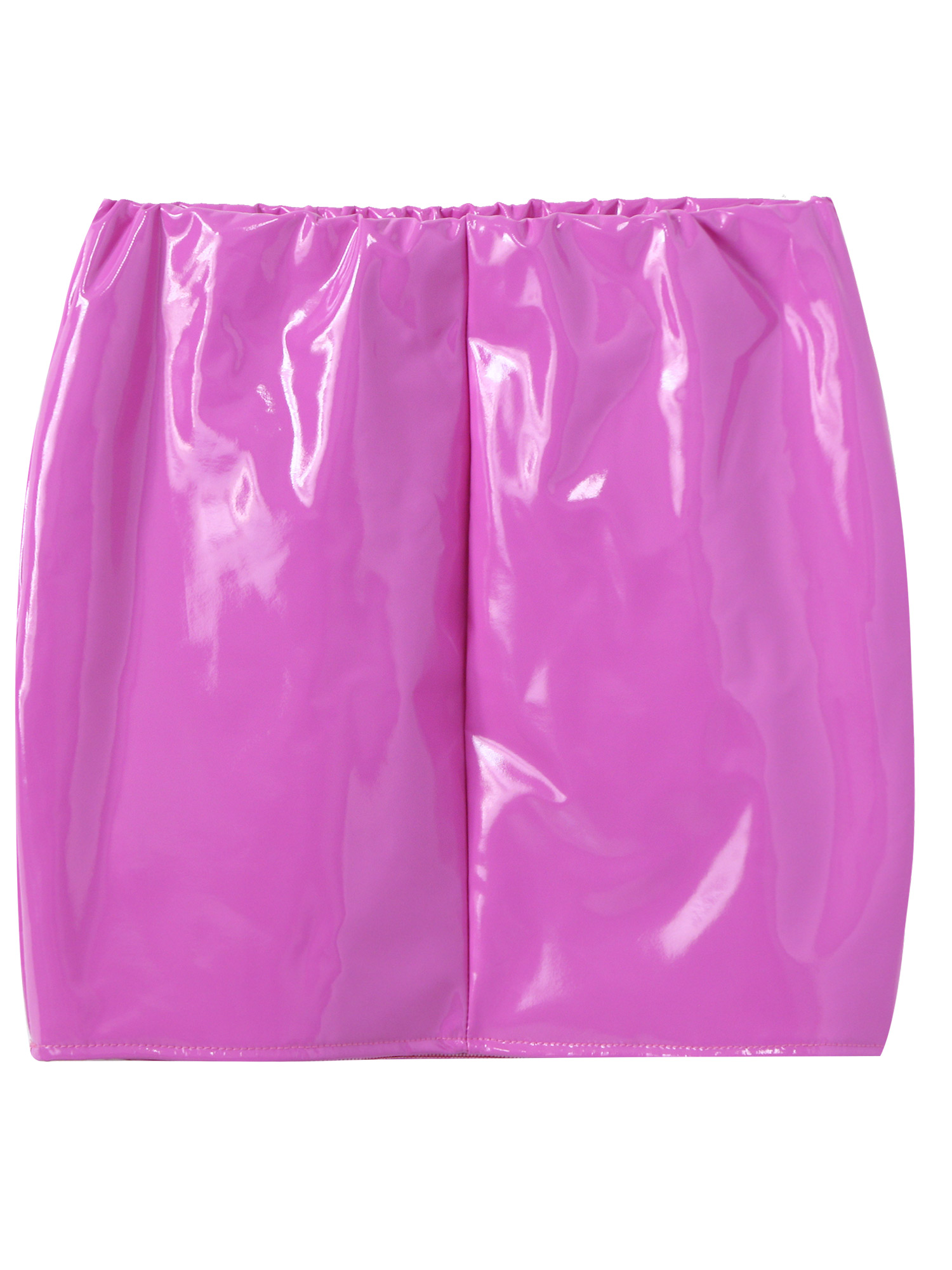 Women Sexy Skirts Glossy Patent Leather Miniskirt Solid Color Elastic Waistband Pencil Skirt Shiny Wet Look Latex Skirt Clubwear
