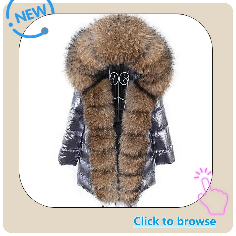Maomaokong 2026 Women Winter Black Loose Long Down Jacket Real Fox Fur Collar Hooded Fashion Waterproof Female Extra Large Coat