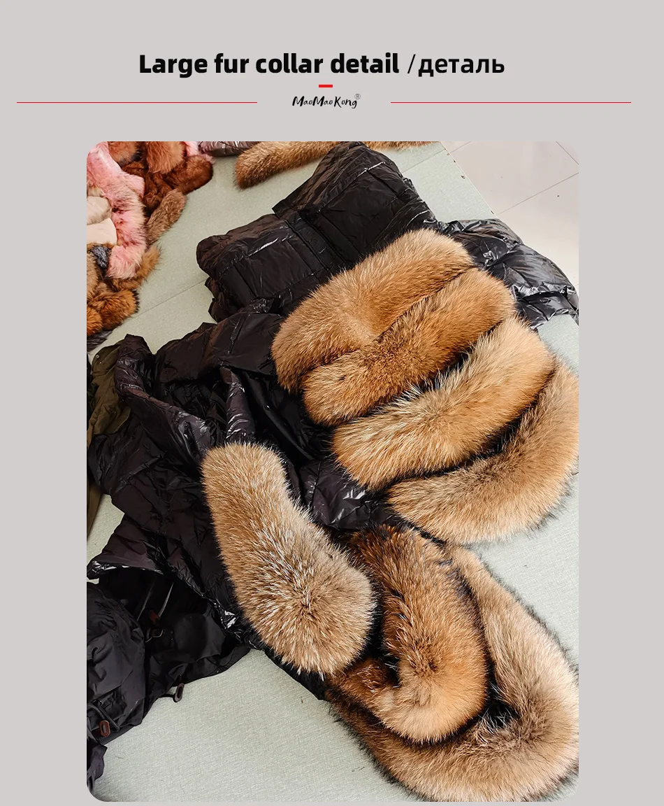 Maomaokong 2026 Women Winter Black Loose Long Down Jacket Real Fox Fur Collar Hooded Fashion Waterproof Female Extra Large Coat