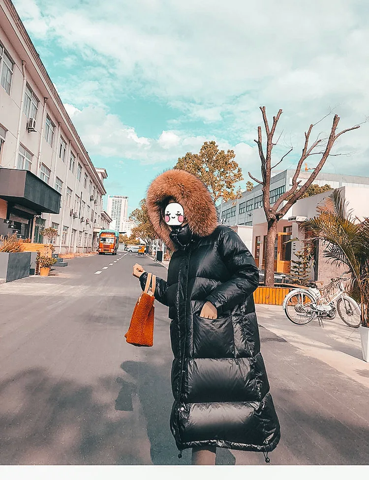 Maomaokong 2026 Women Winter Black Loose Long Down Jacket Real Fox Fur Collar Hooded Fashion Waterproof Female Extra Large Coat