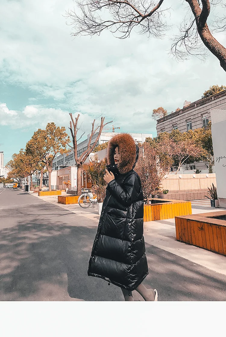 Maomaokong 2026 Women Winter Black Loose Long Down Jacket Real Fox Fur Collar Hooded Fashion Waterproof Female Extra Large Coat