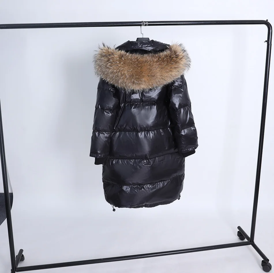 Maomaokong 2026 Women Winter Black Loose Long Down Jacket Real Fox Fur Collar Hooded Fashion Waterproof Female Extra Large Coat