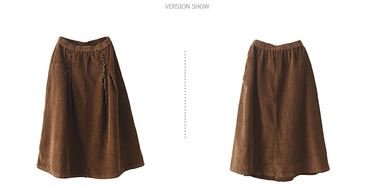 Amax luluE Chinese Fashion Winter Clothes Womens Elegant Loose Corduroy Skirts Ladies Leisure Vintage Elastic Waist Streetwear