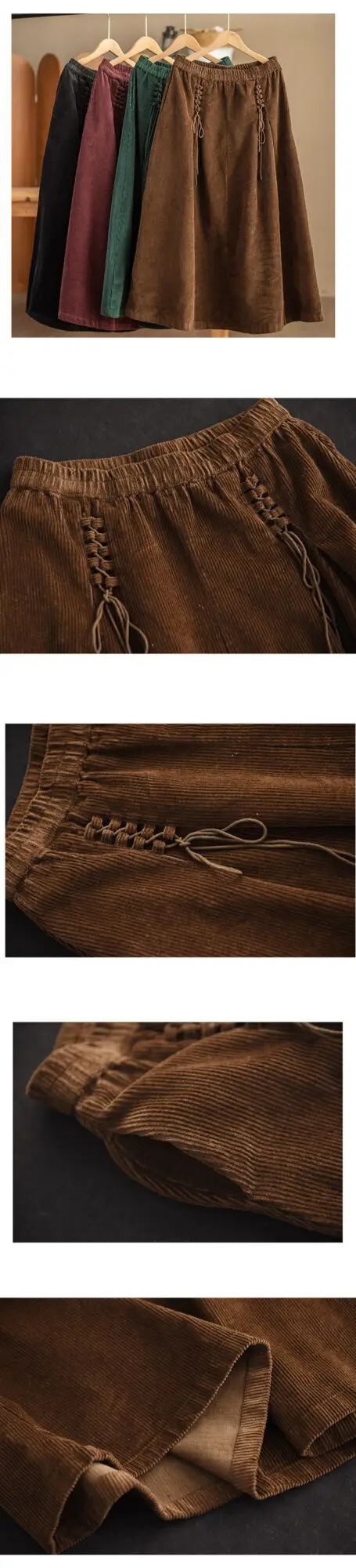 Amax luluE Chinese Fashion Winter Clothes Womens Elegant Loose Corduroy Skirts Ladies Leisure Vintage Elastic Waist Streetwear