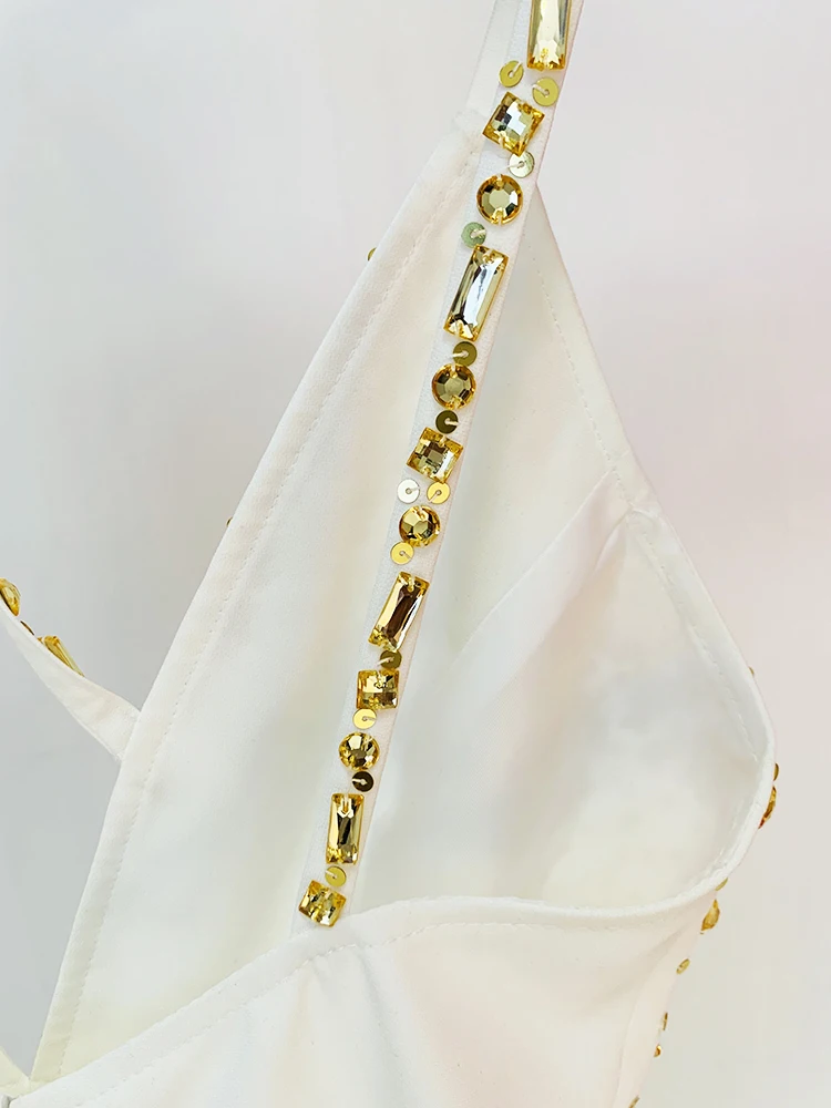 HIGH STREET Newest Fashion Summer 2026 Designer Women Spaghetti Strap Stunning Strass Stone Didmonds Beading Straight Jumpsuit