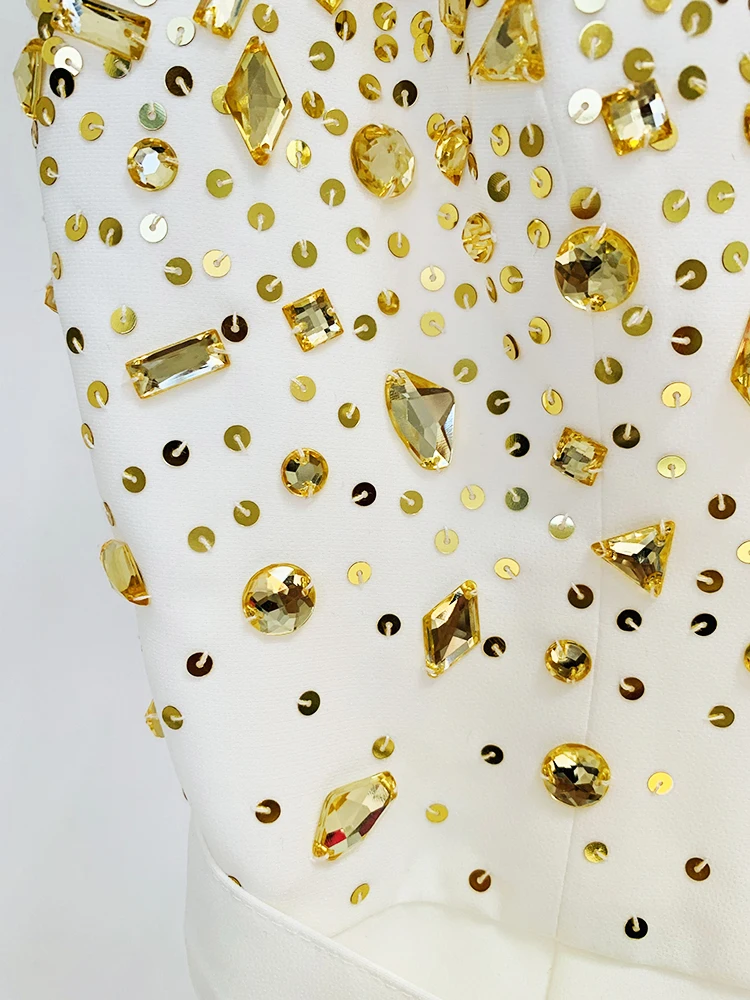HIGH STREET Newest Fashion Summer 2026 Designer Women Spaghetti Strap Stunning Strass Stone Didmonds Beading Straight Jumpsuit