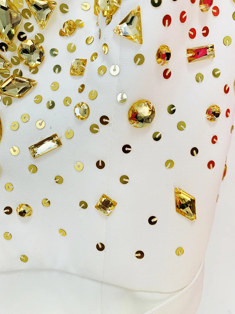HIGH STREET Newest Fashion Summer 2026 Designer Women Spaghetti Strap Stunning Strass Stone Didmonds Beading Straight Jumpsuit