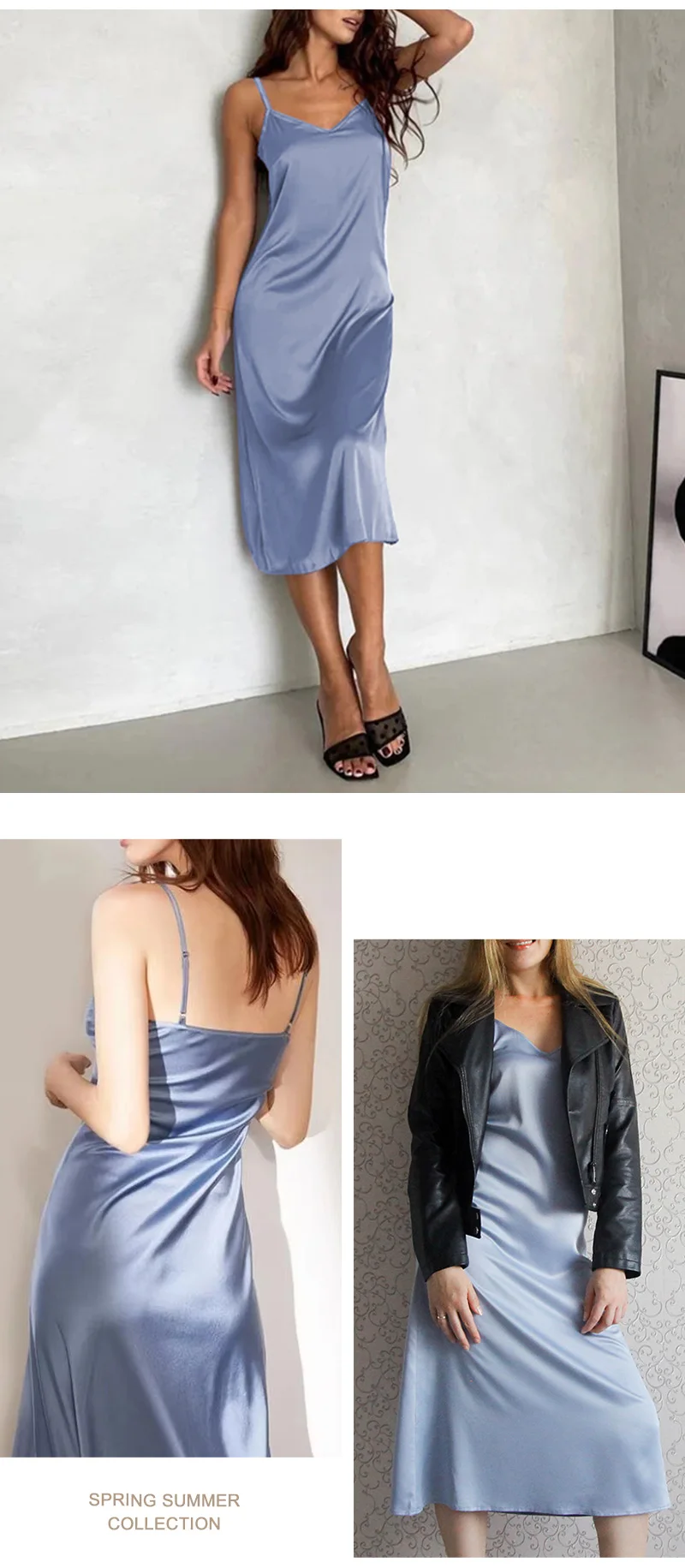 Satin Party Dress Summer Spaghetti Straps V-Neck Backless Long Dresses For Women Sexy Vestidos Clearance