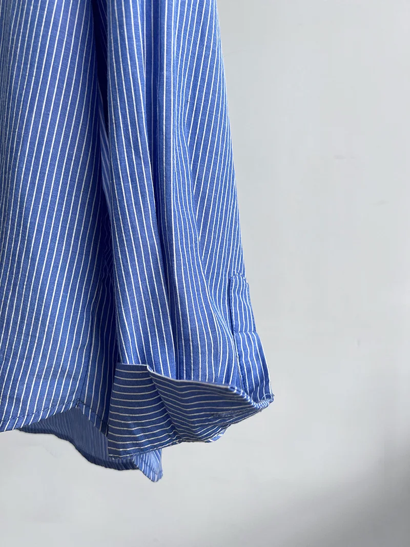 2024 Women Spring Blouses Long Sleeve Cotton Womens Striped Blue Tops And Blouses Fashion Shirt Blusas Roupa Feminina