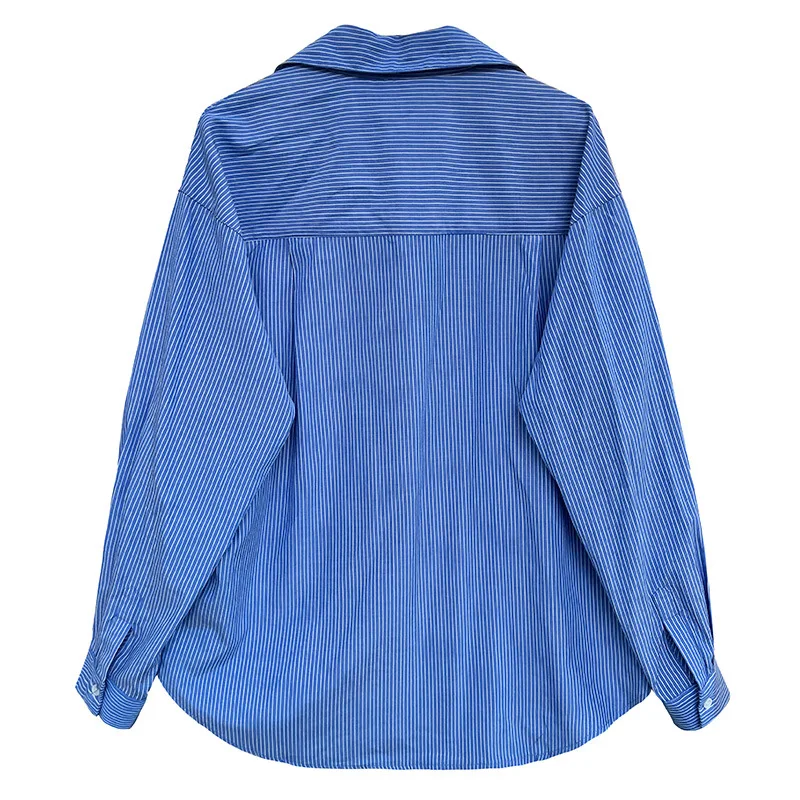 2024 Women Spring Blouses Long Sleeve Cotton Womens Striped Blue Tops And Blouses Fashion Shirt Blusas Roupa Feminina