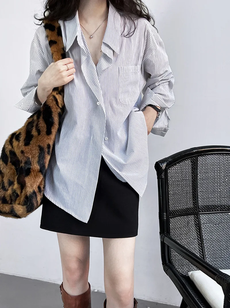 2024 Women Spring Blouses Long Sleeve Cotton Womens Striped Blue Tops And Blouses Fashion Shirt Blusas Roupa Feminina
