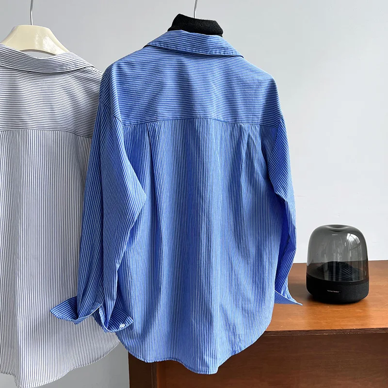 2024 Women Spring Blouses Long Sleeve Cotton Womens Striped Blue Tops And Blouses Fashion Shirt Blusas Roupa Feminina