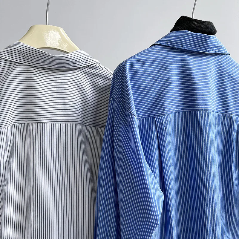 2024 Women Spring Blouses Long Sleeve Cotton Womens Striped Blue Tops And Blouses Fashion Shirt Blusas Roupa Feminina