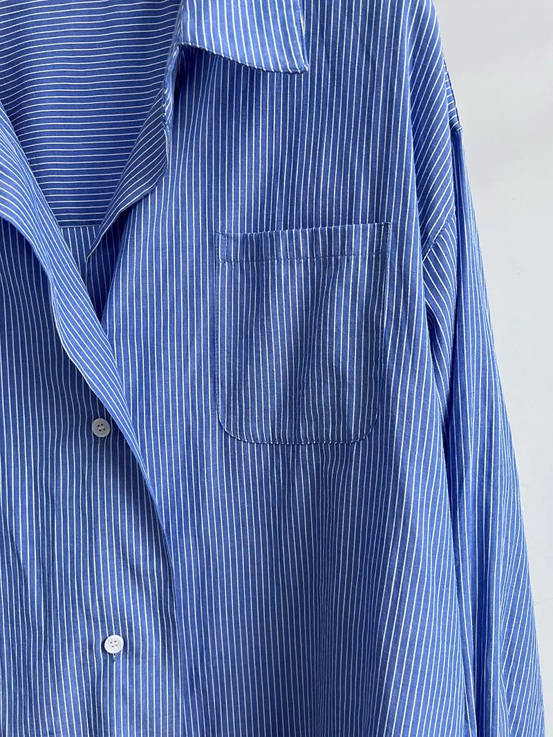 2024 Women Spring Blouses Long Sleeve Cotton Womens Striped Blue Tops And Blouses Fashion Shirt Blusas Roupa Feminina