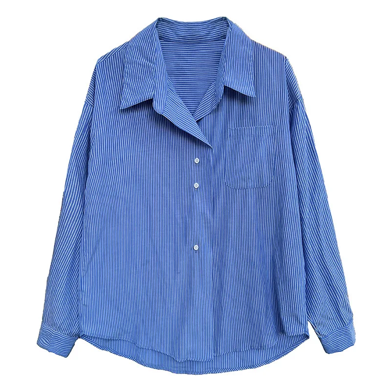 2024 Women Spring Blouses Long Sleeve Cotton Womens Striped Blue Tops And Blouses Fashion Shirt Blusas Roupa Feminina