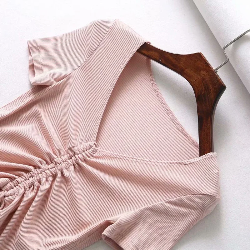 Sexy V Neck Cropped Tank Tops Women Drawstring Tie Up Front Camis Candy Colors Streetwear Slim Fit Ribbed Crop Top 2024