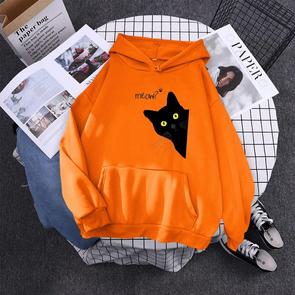 Hoody Big Black Cat Personality Print Hoodie Womens Streetwear Warm Hoodies For Girls Fashion Winter Women Sweatshirt And Hoodie