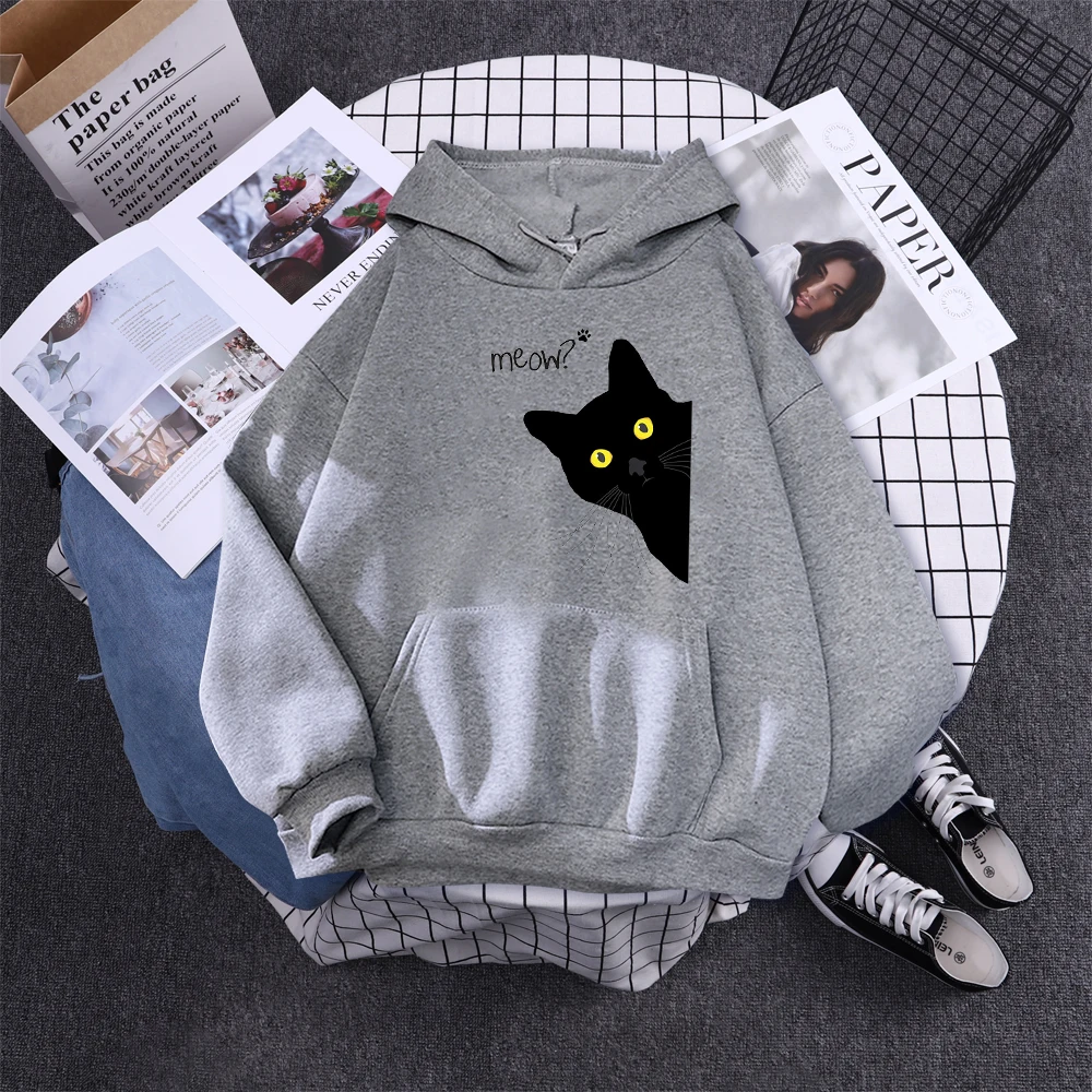 Hoody Big Black Cat Personality Print Hoodie Womens Streetwear Warm Hoodies For Girls Fashion Winter Women Sweatshirt And Hoodie