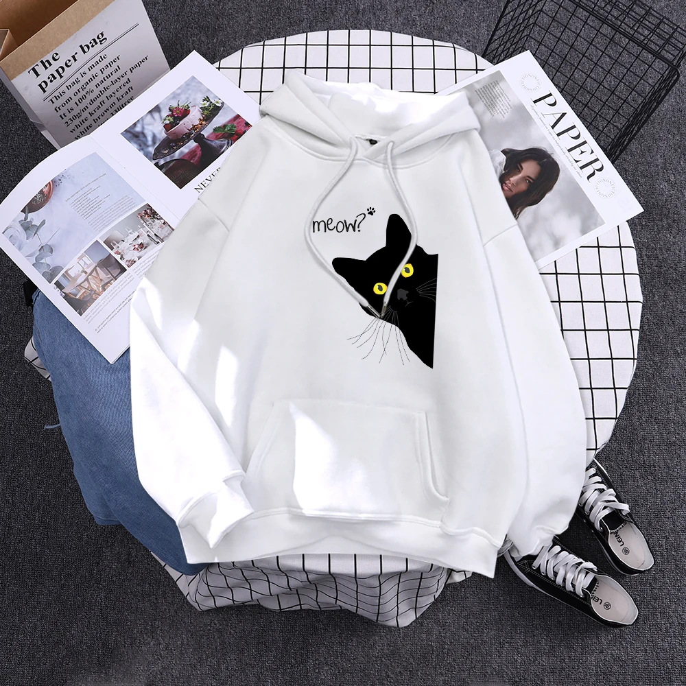 Hoody Big Black Cat Personality Print Hoodie Womens Streetwear Warm Hoodies For Girls Fashion Winter Women Sweatshirt And Hoodie