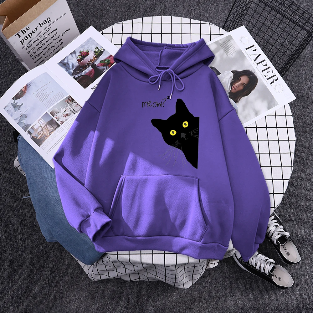Hoody Big Black Cat Personality Print Hoodie Womens Streetwear Warm Hoodies For Girls Fashion Winter Women Sweatshirt And Hoodie
