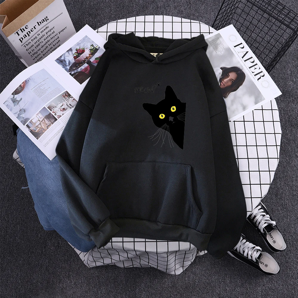 Hoody Big Black Cat Personality Print Hoodie Womens Streetwear Warm Hoodies For Girls Fashion Winter Women Sweatshirt And Hoodie