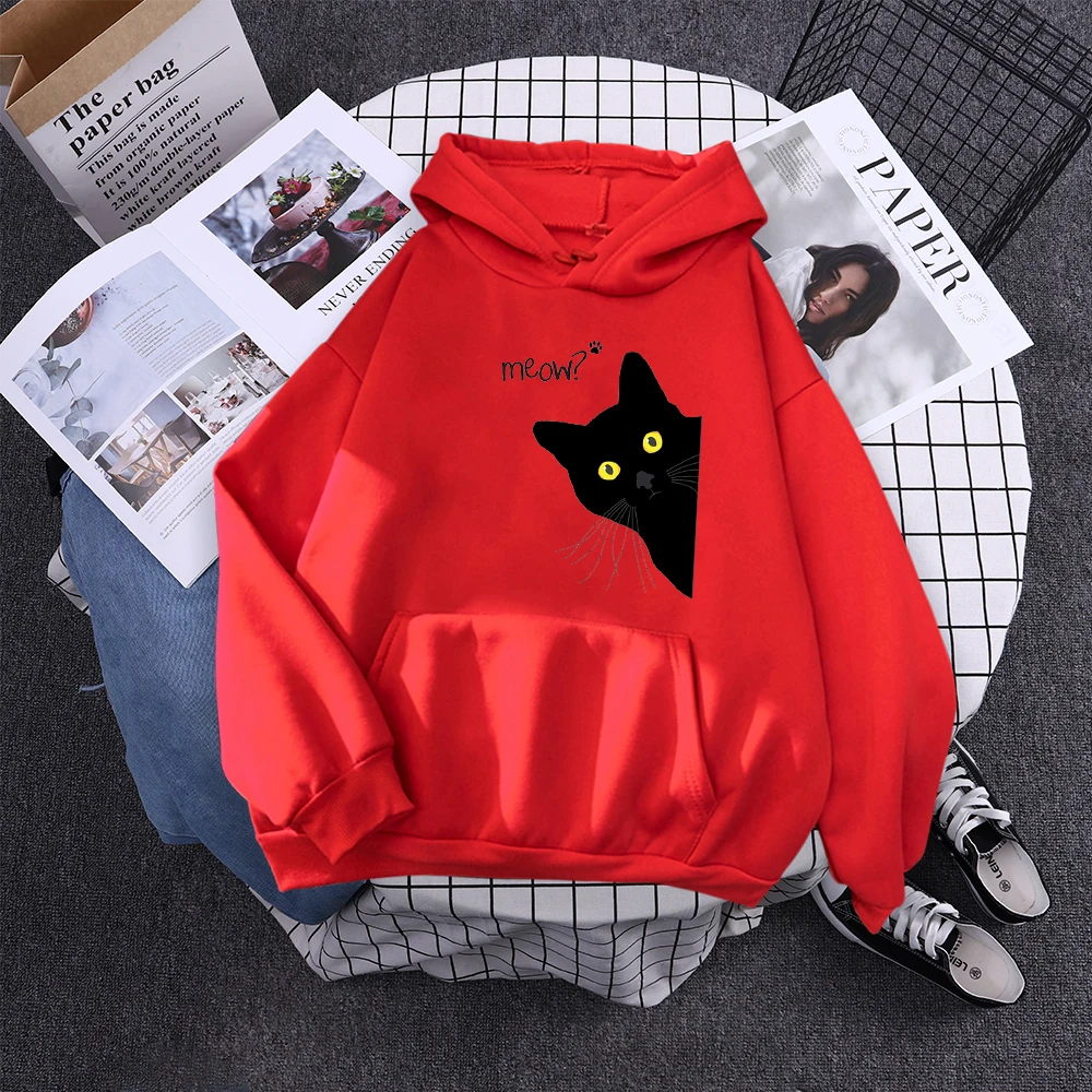 Hoody Big Black Cat Personality Print Hoodie Womens Streetwear Warm Hoodies For Girls Fashion Winter Women Sweatshirt And Hoodie