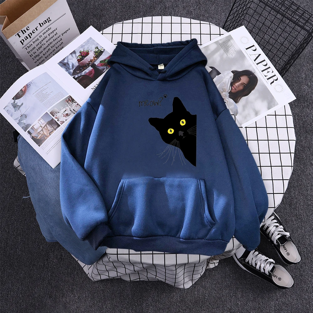 Hoody Big Black Cat Personality Print Hoodie Womens Streetwear Warm Hoodies For Girls Fashion Winter Women Sweatshirt And Hoodie