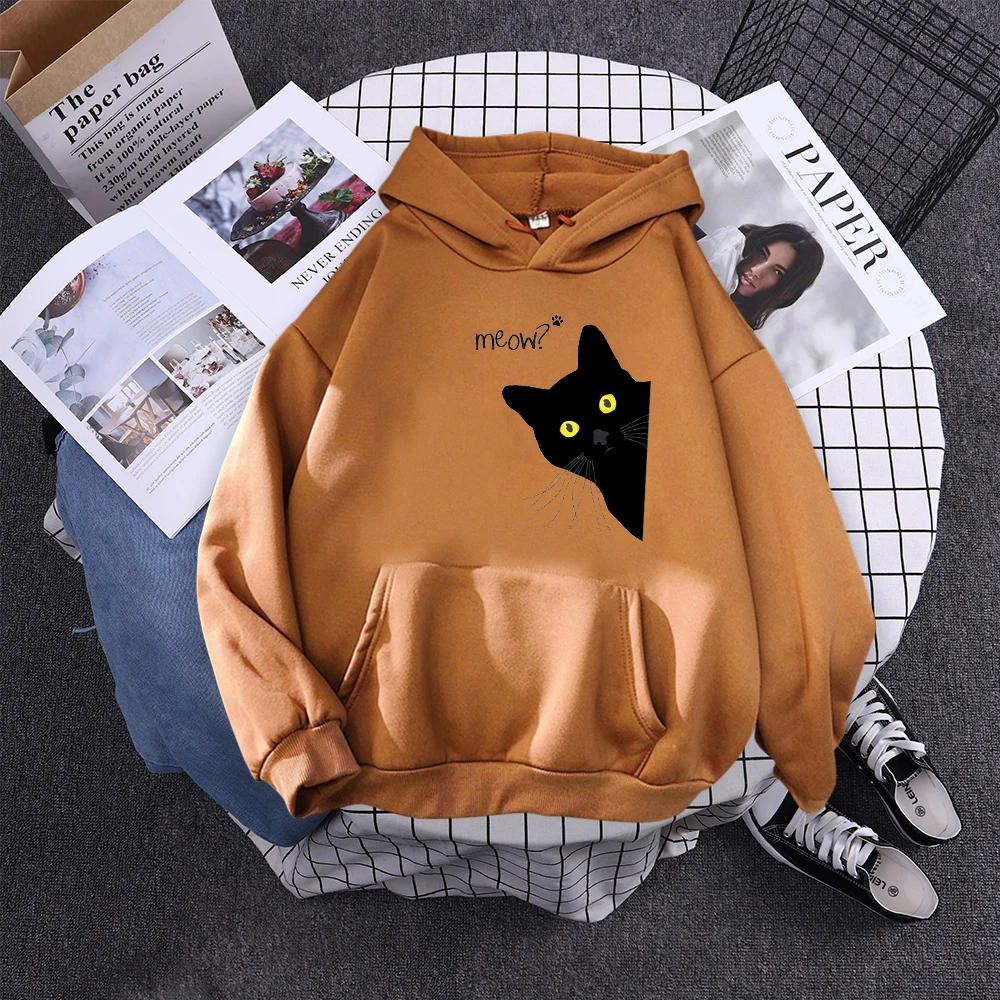 Hoody Big Black Cat Personality Print Hoodie Womens Streetwear Warm Hoodies For Girls Fashion Winter Women Sweatshirt And Hoodie