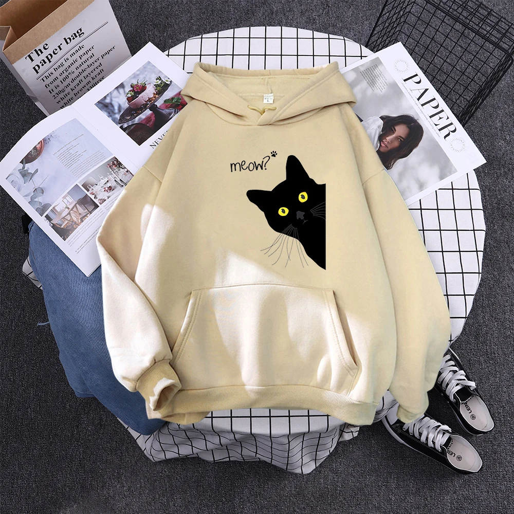 Hoody Big Black Cat Personality Print Hoodie Womens Streetwear Warm Hoodies For Girls Fashion Winter Women Sweatshirt And Hoodie