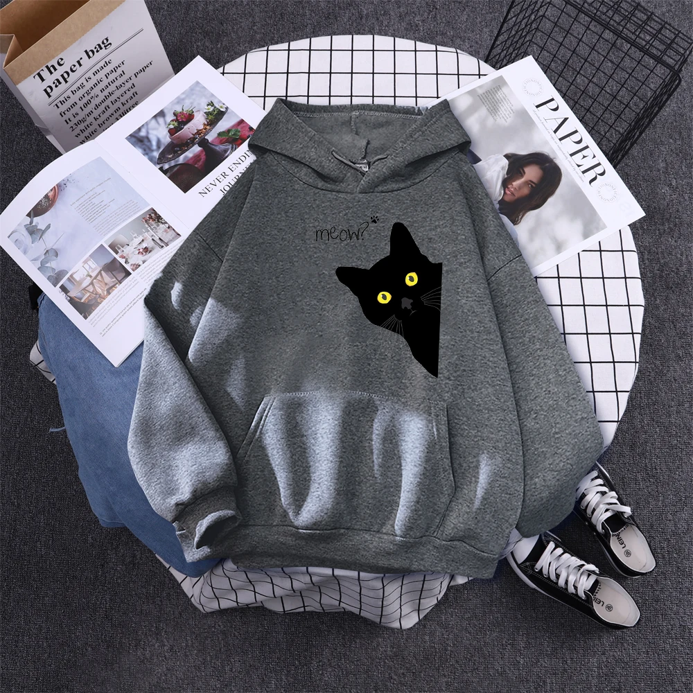Hoody Big Black Cat Personality Print Hoodie Womens Streetwear Warm Hoodies For Girls Fashion Winter Women Sweatshirt And Hoodie