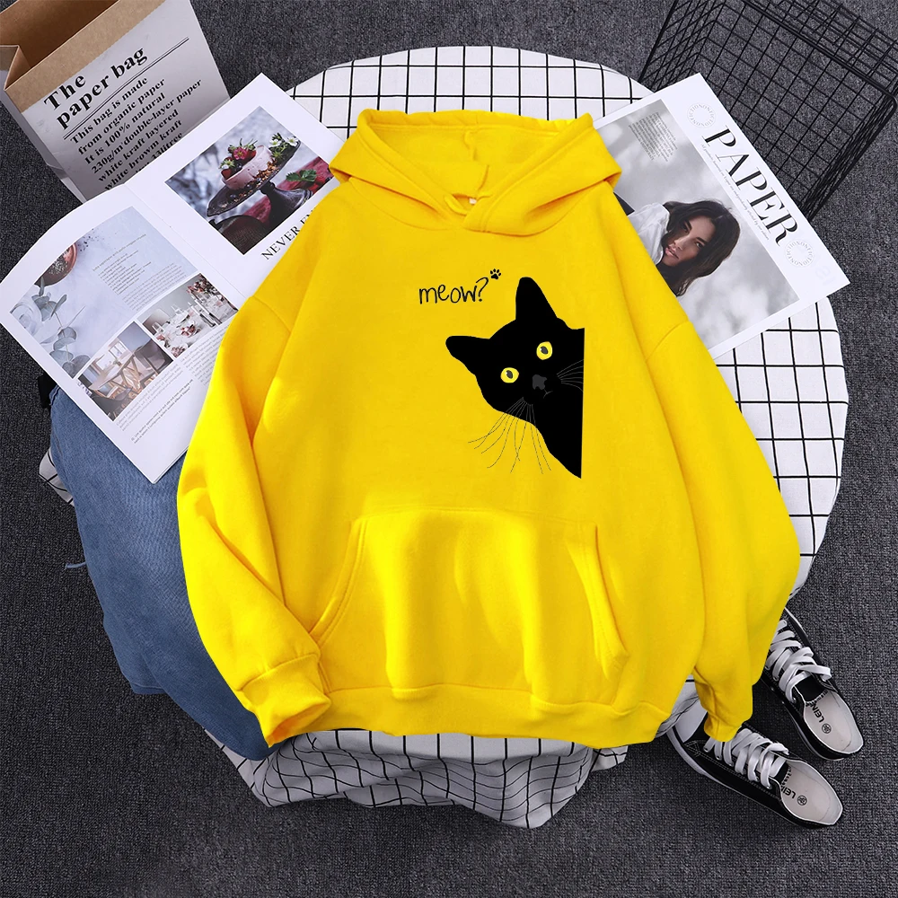Hoody Big Black Cat Personality Print Hoodie Womens Streetwear Warm Hoodies For Girls Fashion Winter Women Sweatshirt And Hoodie